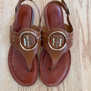 Tommy Hilfiger Brown Sandals with Gold Emblem